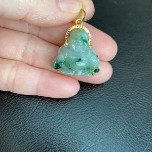 14k Gold Small Happy Buddha Male Jade Pendant